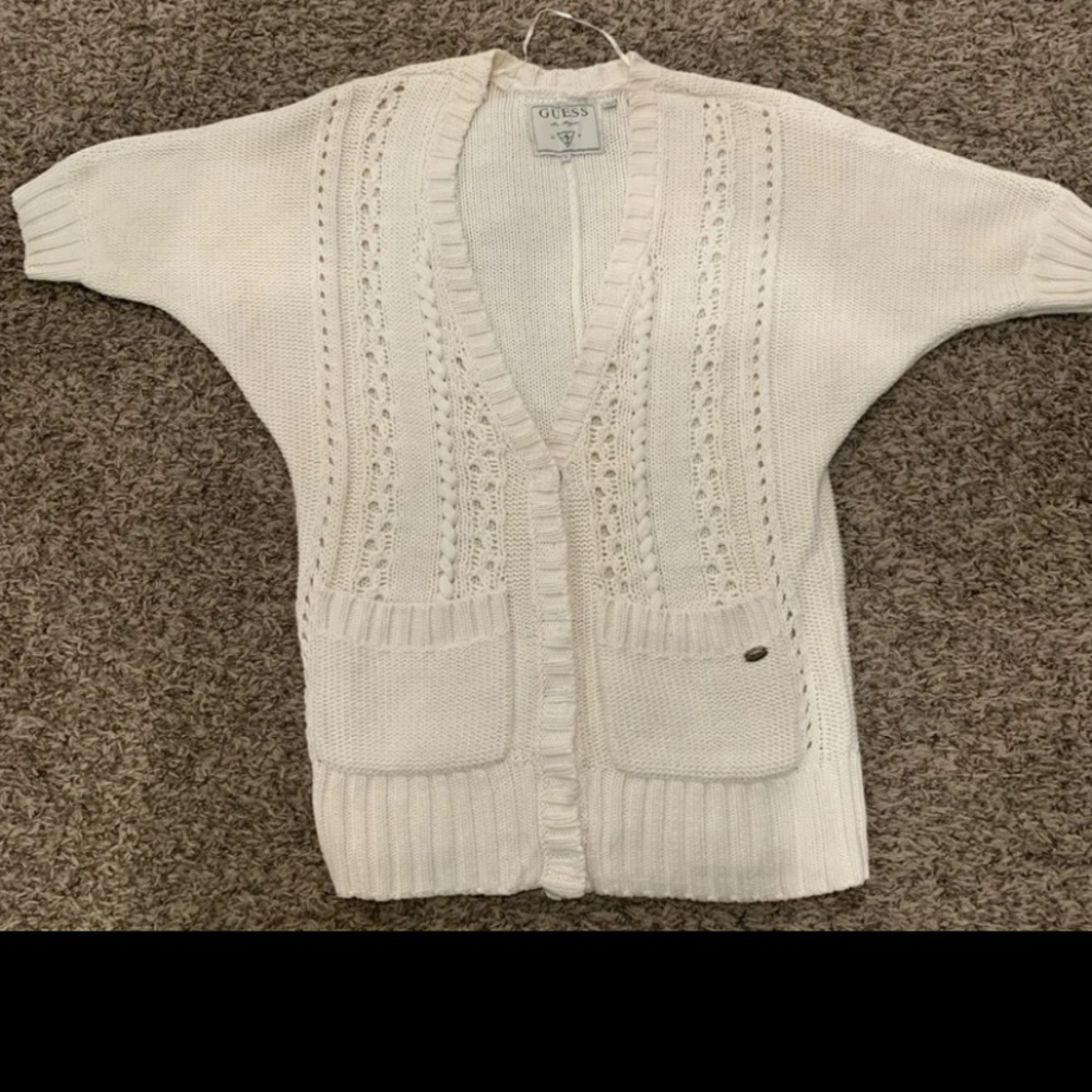 Guess Cream Cardigan with Dolman Sleeves and Cable Knit